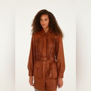 Farm Rio: Brown Fringes Leather Coat